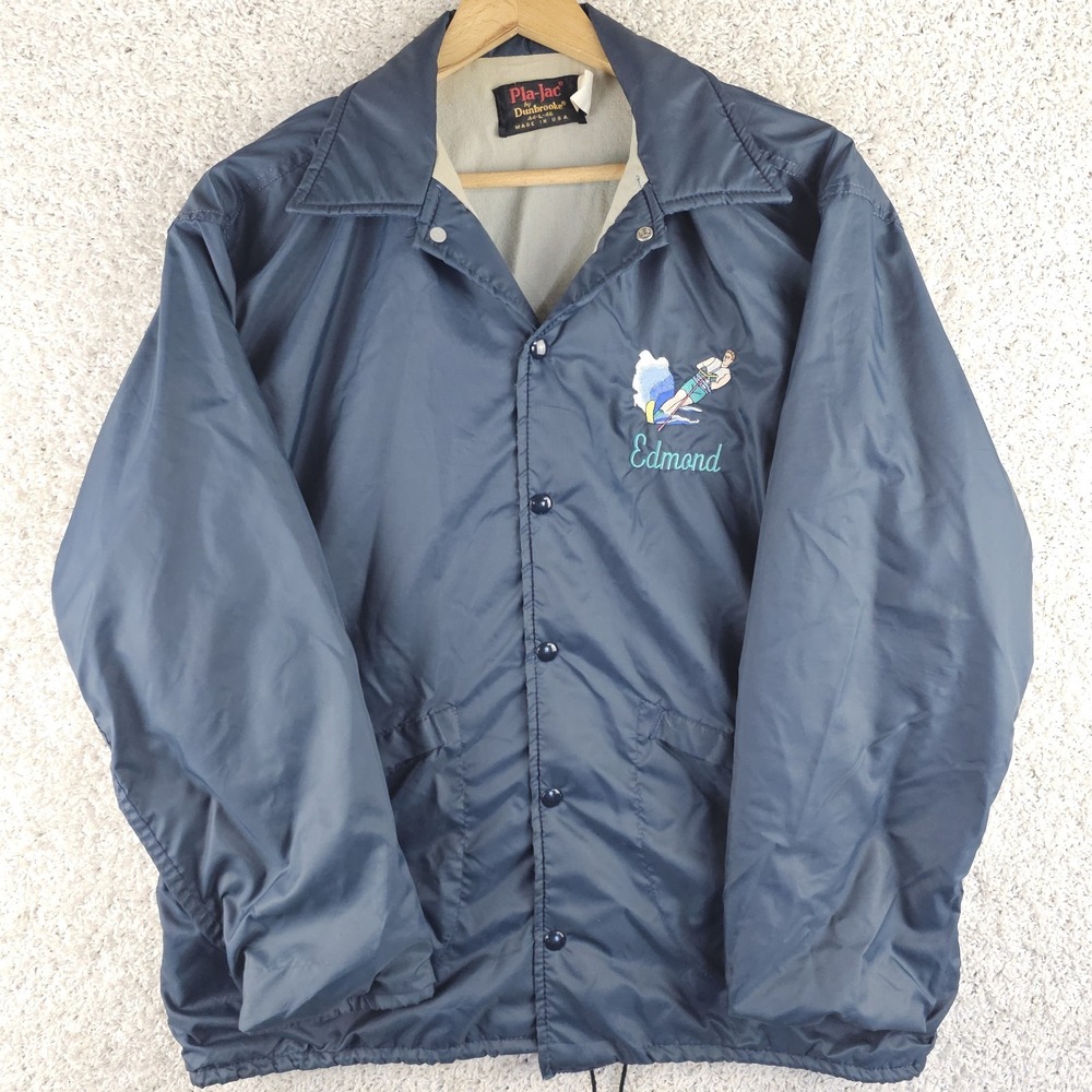 Vintage 70s 80s Pla-Jac Dunbrooke Varsity Jacket Sz L USA Surfer Embroidered